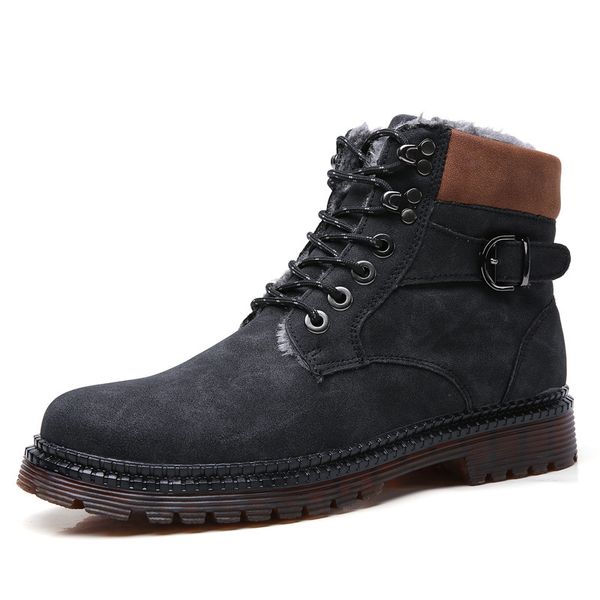 2019 winter new men's plus velvet boots england casual soft high to help men's shoes warm cotton retro trend boots size 47, Black